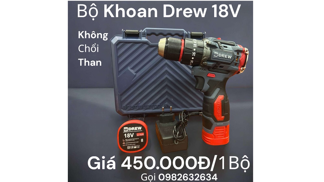 Bộ Khoan Pin 18V Tặng 5 Mũi Khoan và bộ vít