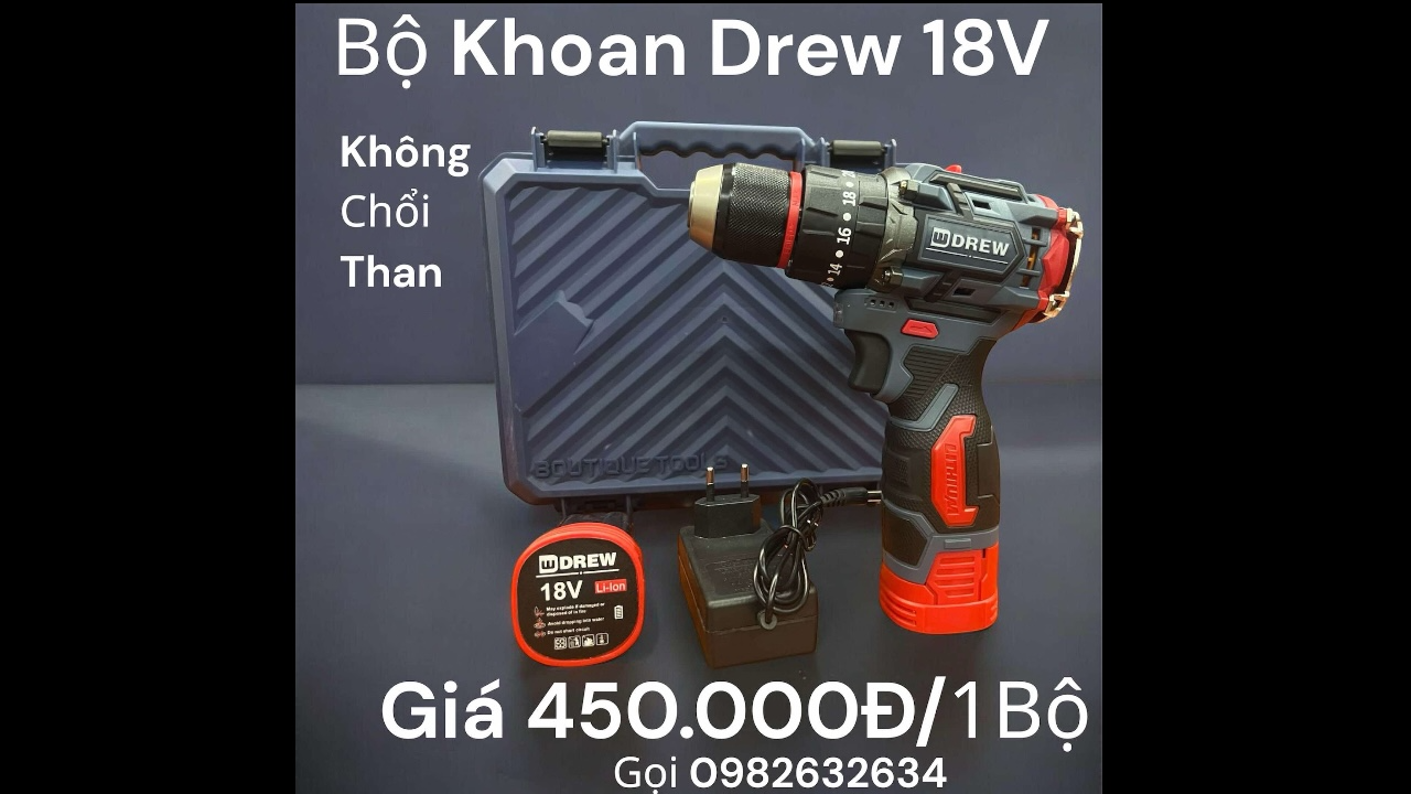 Bộ Khoan Pin 18V Tặng 5 Mũi Khoan và bộ vít